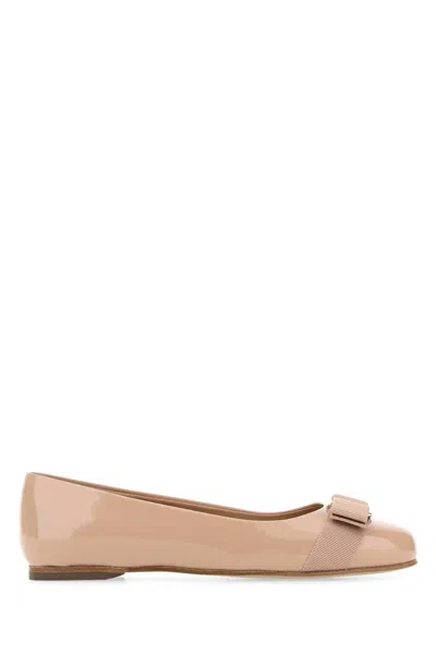 Ferragamo Skin Pink Leather Varina Ballerinas In Neutral