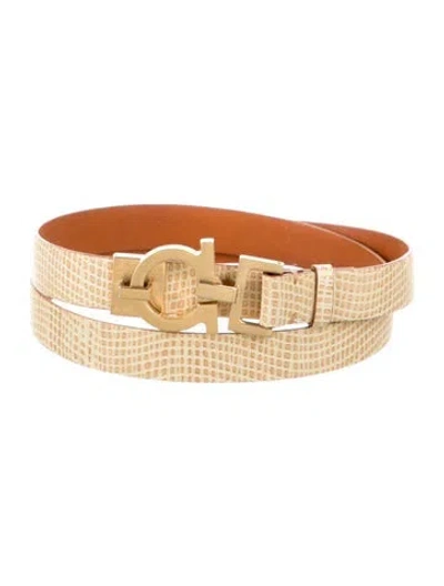 Pre-owned Ferragamo Skinny Embossed Leather Belt In Neutral