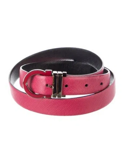 Pre-owned Ferragamo Skinny Embossed Leather Belt In Pink