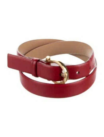 Pre-owned Ferragamo Skinny Embossed Leather Belt In Red