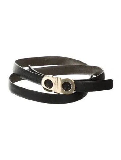 Pre-owned Ferragamo Skinny Leather Belt In Black