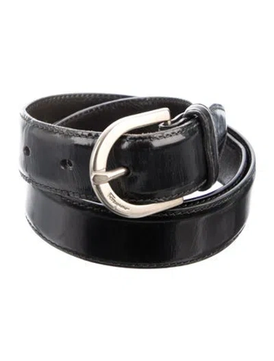 Pre-owned Ferragamo Skinny Leather Belt In Black