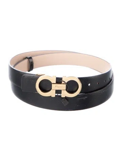 Pre-owned Ferragamo Skinny Leather Belt In Black
