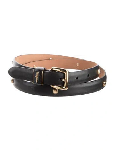 Pre-owned Ferragamo Skinny Leather Belt In Black
