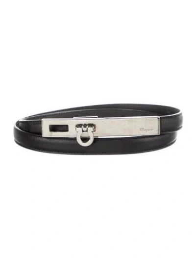 Pre-owned Ferragamo Skinny Leather Belt In Black