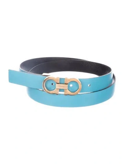 Pre-owned Ferragamo Skinny Leather Belt In Black/blue