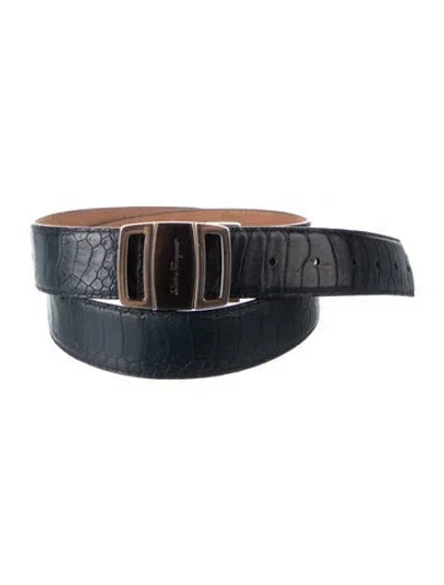 Pre-owned Ferragamo Skinny Leather Belt In Blue