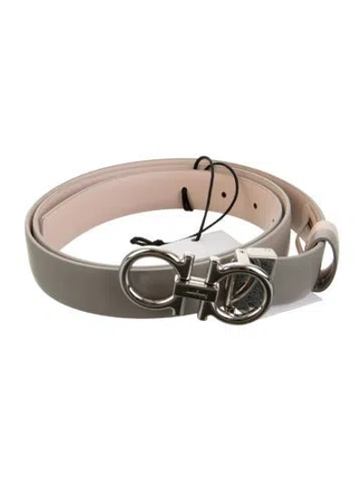 Pre-owned Ferragamo Skinny Leather Belt W/ Tags In Grey