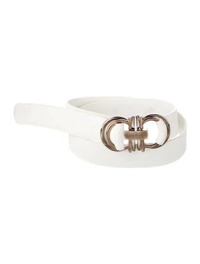 Pre-owned Ferragamo Skinny Leather Belt In White
