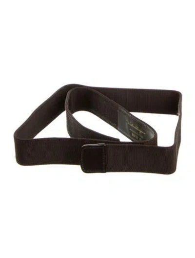 Pre-owned Ferragamo Skinny Leather Trim Embellishment Waist Belt In Brown