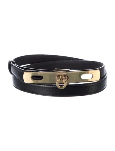 Pre-owned Ferragamo Skinny Leather Waist Belt In Black