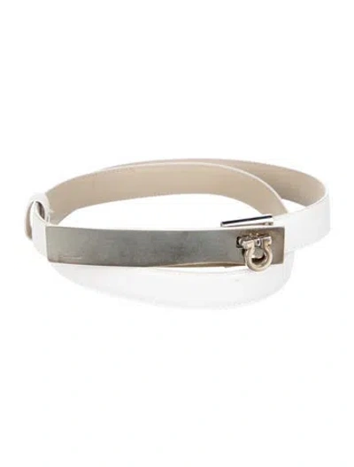 Pre-owned Ferragamo Skinny Leather Waist Belt In White