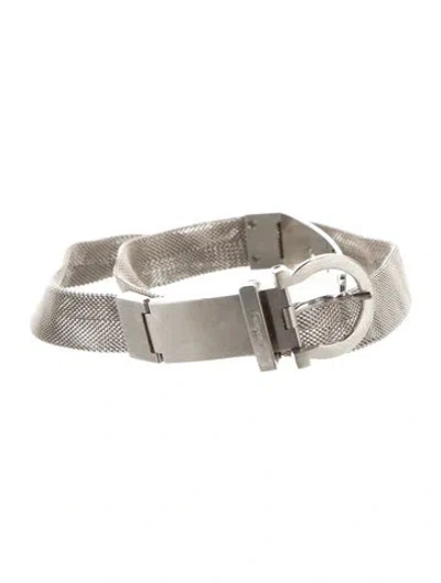 Pre-owned Ferragamo Skinny Metal Waist Belt In Silver