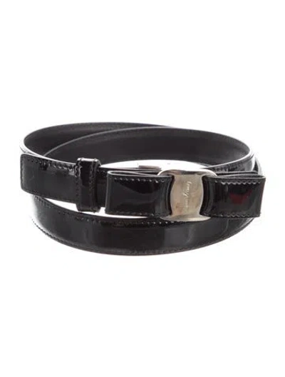 Pre-owned Ferragamo Skinny Patent Leather Belt In Black
