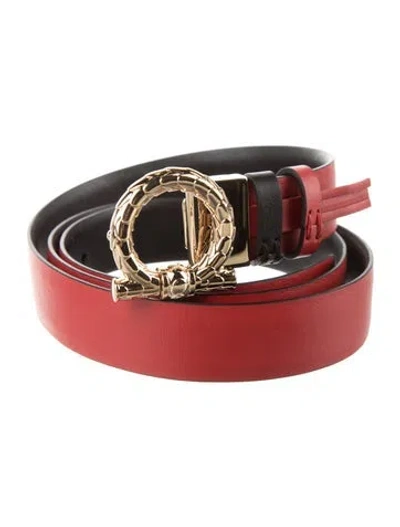 Pre-owned Ferragamo Skinny Reversible Leather Belt W/ Tags In Red