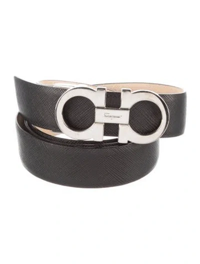 Pre-owned Ferragamo Skinny Saffiano Leather Belt In Black