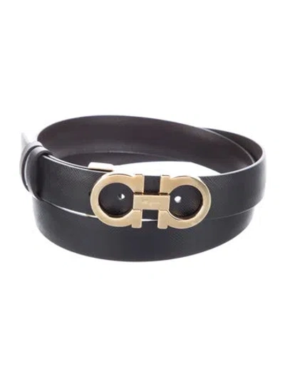 Pre-owned Ferragamo Skinny Saffiano Leather Belt In Black