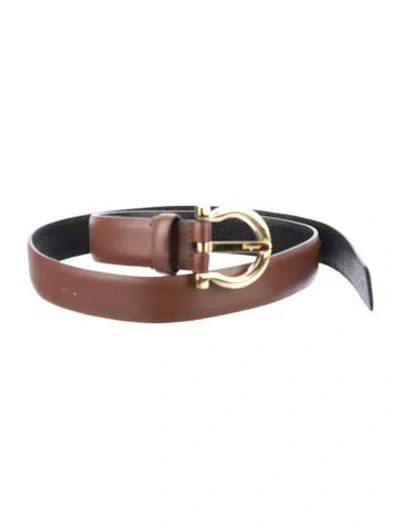 Pre-owned Ferragamo Skinny Saffiano Leather Belt In Brown