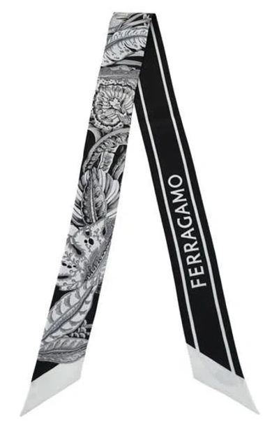 Ferragamo Skinny Silk Scarf In Black