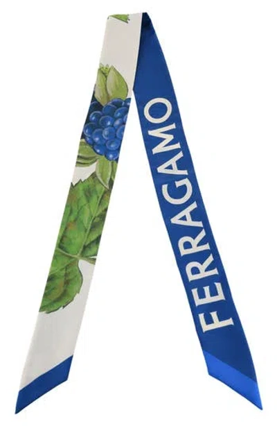 Ferragamo Skinny Silk Scarf In Blue