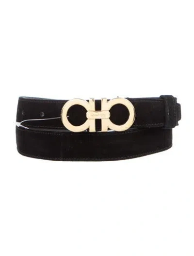 Pre-owned Ferragamo Skinny Suede Belt In Black