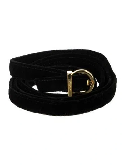Pre-owned Ferragamo Skinny Suede Belt In Black