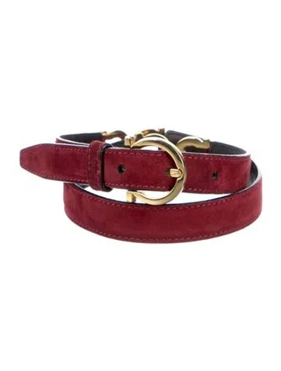 Pre-owned Ferragamo Skinny Suede Belt In Red