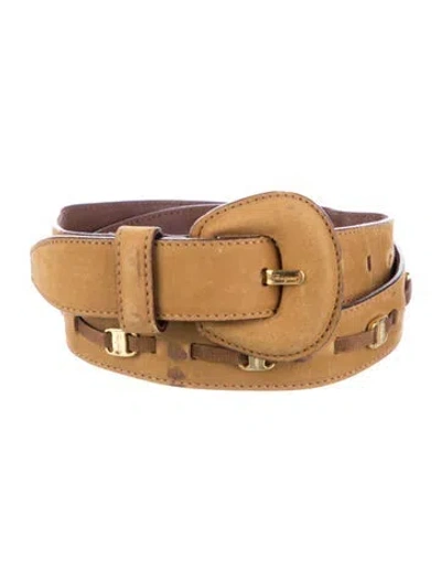 Pre-owned Ferragamo Skinny Suede Waist Belt In Brown