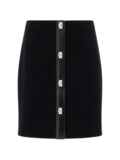Ferragamo Skirt With Leather Trims In Black