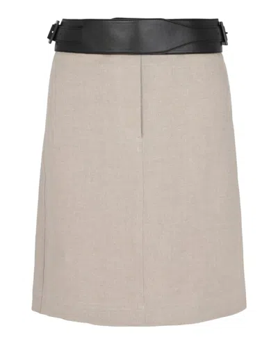 Ferragamo Linen Skirt With Removable Leather Belt In Neutral