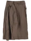 Ferragamo Belted Waist Ruched Midi Skirt In Brown