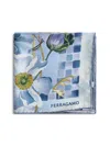 Ferragamo Sky Blue Fiori Print Silk Twill Scarf In Blue