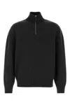 Ferragamo Cashmere Blend Sweater Ribbed Collar Cuffs Hem In Black