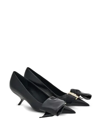 Ferragamo Sleek Leather Pumps With Oversized Bow Detail For Women In Black