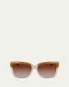 Ferragamo Sleek Logo Acetate Square Sunglasses In Caramel