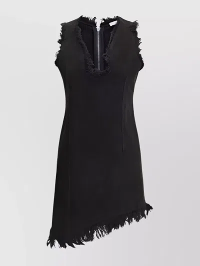 Ferragamo Raw-edge Sleeveless Denim Mini Curve Dress In Black