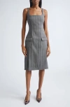 Ferragamo Sleeveless Herringbone Virgin Wool Blend Dress In Gray