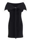 Ferragamo Black Short Dress With Bardot Neckline In Wool Blend Stretch Woman In Black
