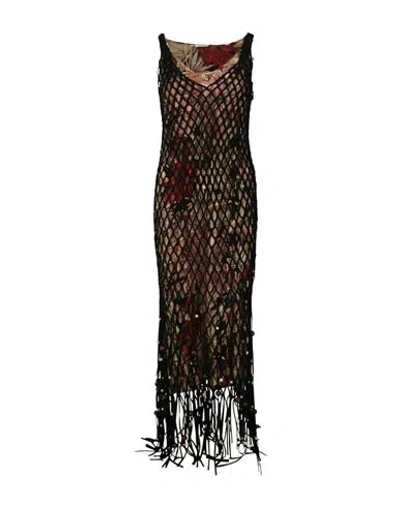 Ferragamo Sleeveless Layered Mesh Maxi Dress Woman Maxi Dress Black Size 8 Lambskin