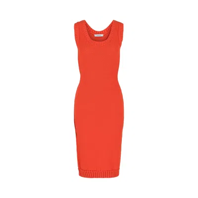 Pre-owned Ferragamo Sleeveless Midi Ribbed Dress 'orange' | Women's Size Xs