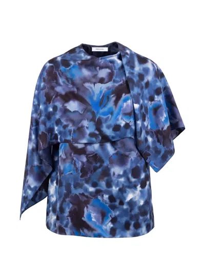Ferragamo Carnation Print Sleeveless Top In Blue