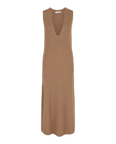 Ferragamo Sleeveless Ribbed Knit Dress In Brown