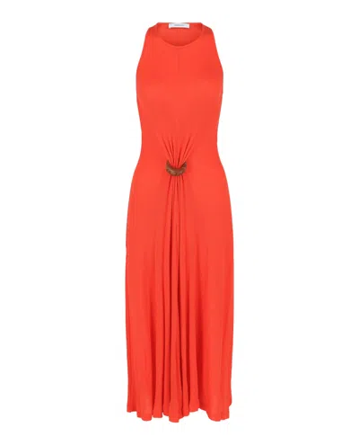 Ferragamo Sleeveless Ribbed Maxi Dress In Orange