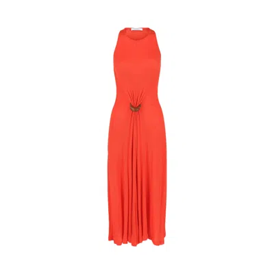 Pre-owned Ferragamo Sleeveless Ribbed Maxi Dress 'orange' | Women's Size 40