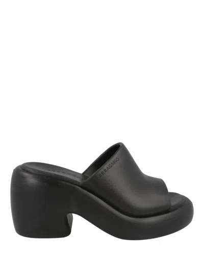 FERRAGAMO SLIDE-ON BLACK RUBBER SANDALS