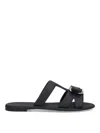 Ferragamo Leather Sandals Bow Detail Metallic Accent In Black