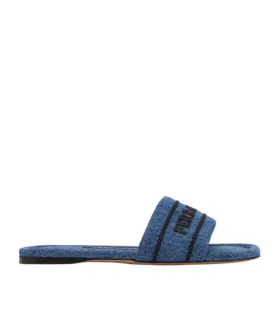 FERRAGAMO SLIDER SANDALS FEATURING A DENIM STRAP