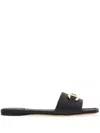 Ferragamo Square Lambskin Sandals Gold-tone Hardware