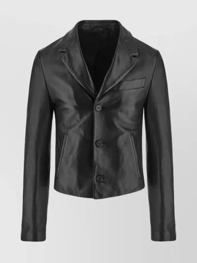 Ferragamo Slim-cut Single-breasted Leather Blazer In Black