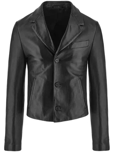 FERRAGAMO SLIM-CUT SINGLE-BREASTED LEATHER BLAZER